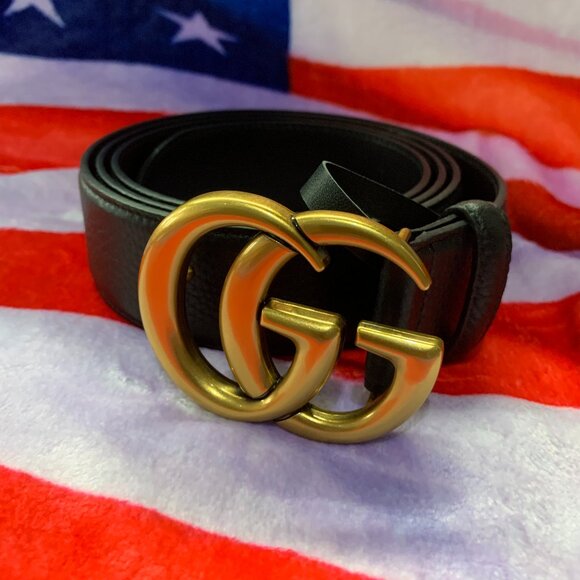Gucci men black belt with antique silver tone classic GG buckle - Picture 1 of 4
